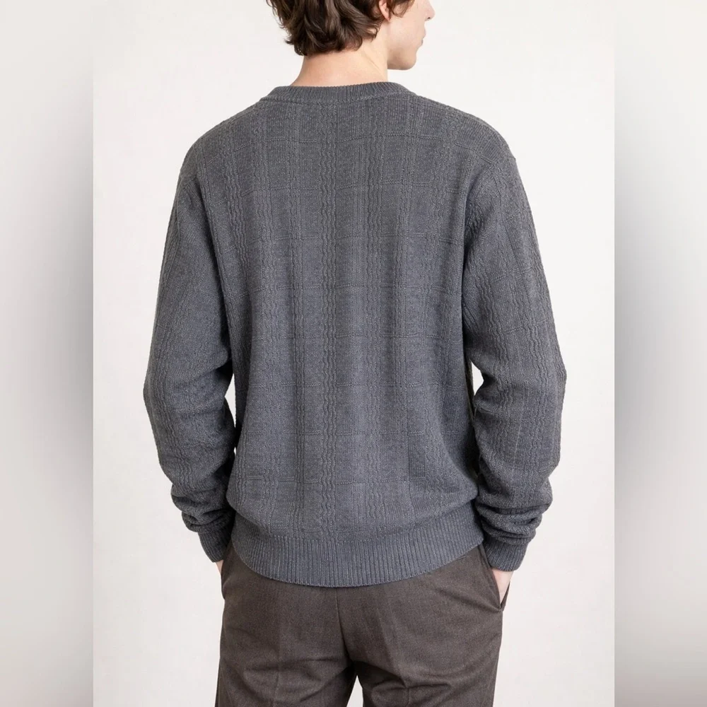 Oscar de la Renta Wool Cable Knit Crewneck Pullover Jumper Sweater grey Men Lg